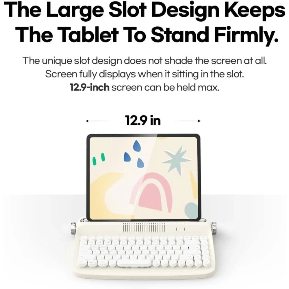 Wireless‎ Retro Typewriter Keyboard, Ivory Butter, USB Rechargeable, Round Keys